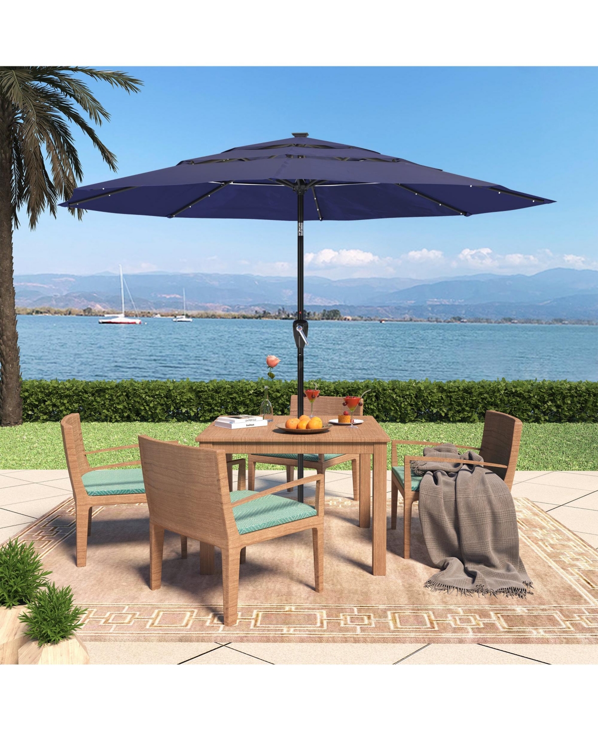 11 Ft Patio Umbrella with Solar Led lights Outdoor Tilt Large Table Market for Poolside Deck Garden Backyard