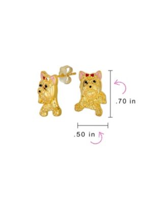 Best Friend Animal Pink Bow Yorkshire Terrier Stud Earrings Gold Plated