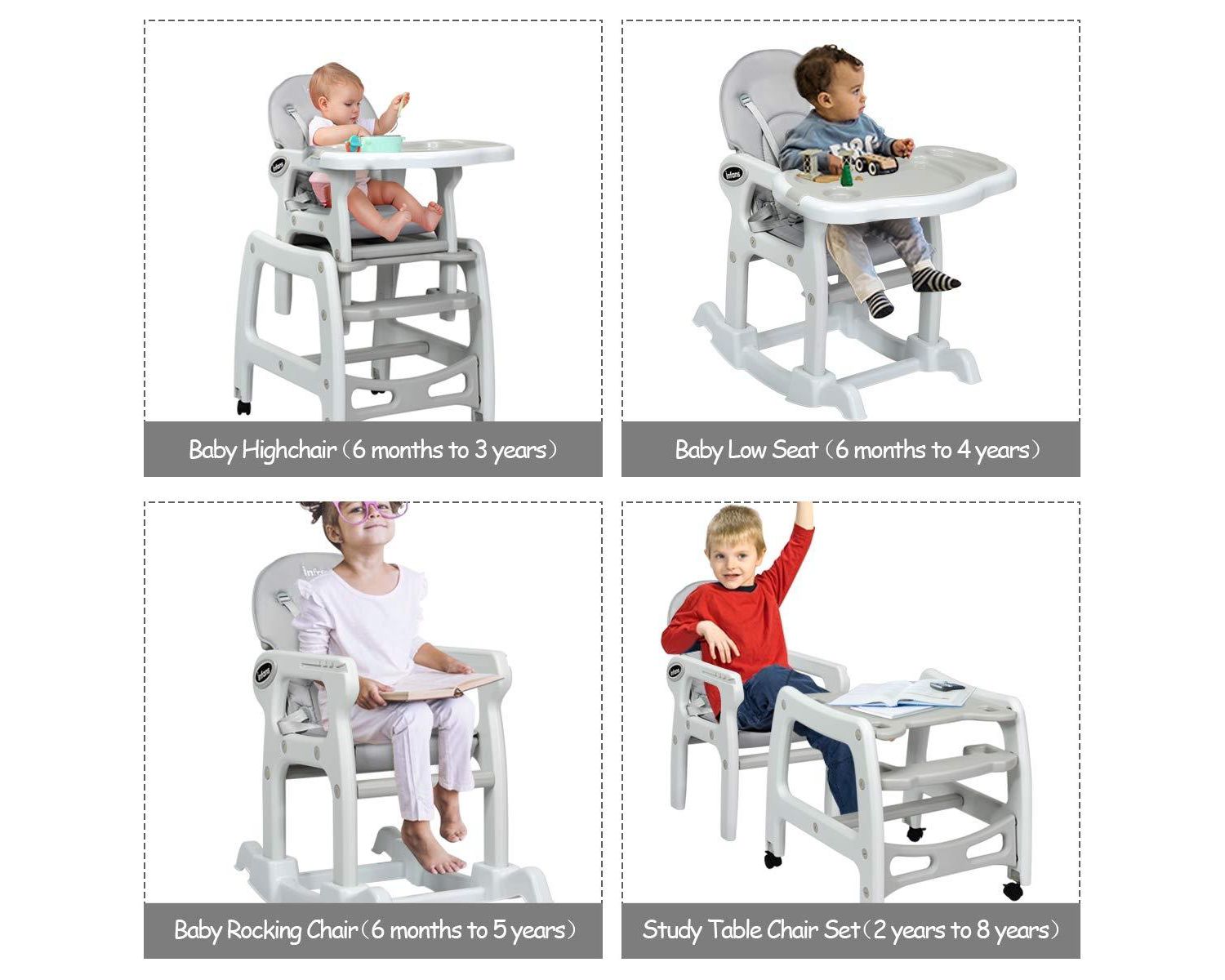 3-in-1 Baby High Chair with Lockable Universal Wheels