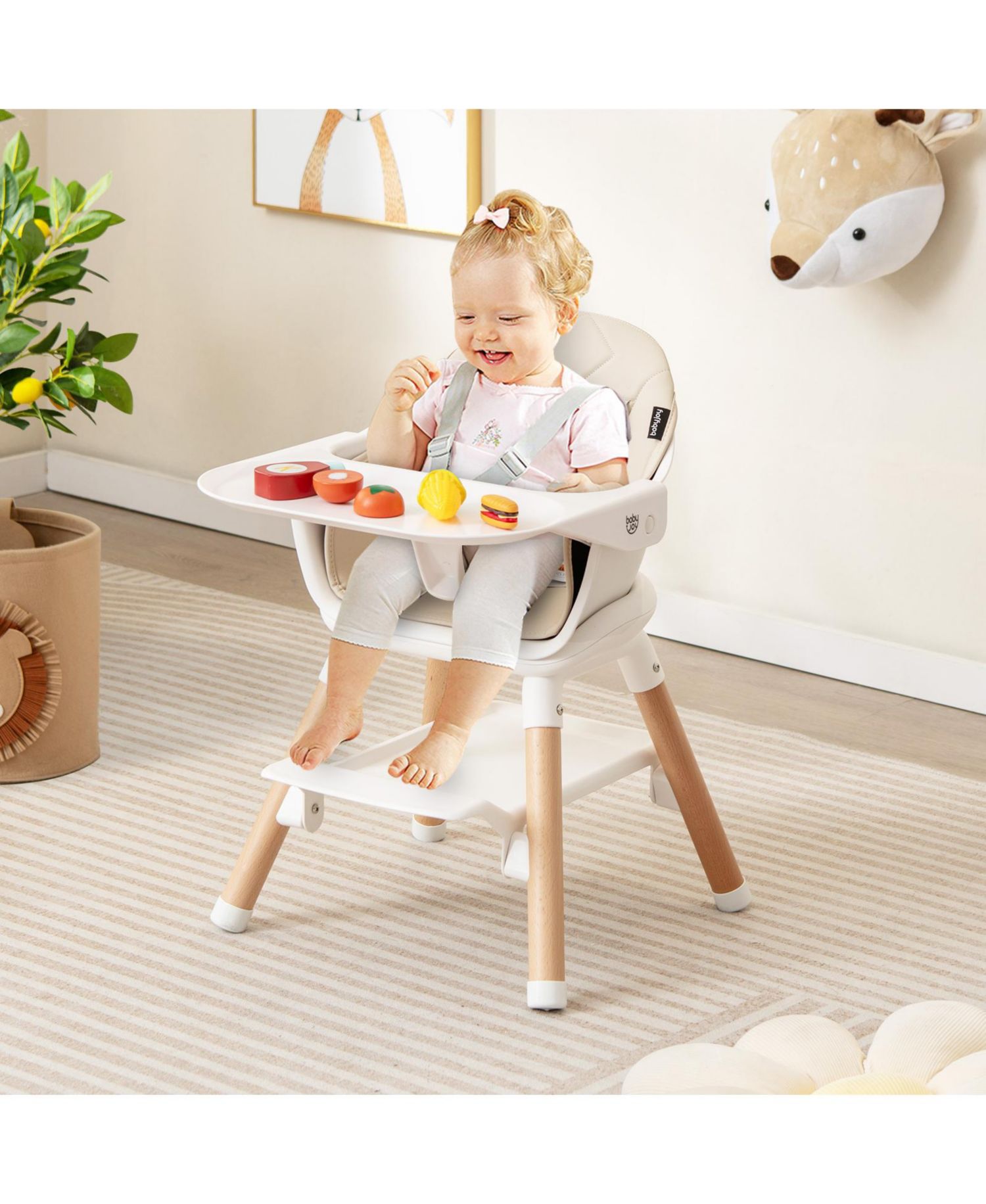 6-in-1 Baby High Chair with Removable Tray, Safety Harness and Convertible Design