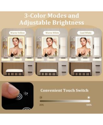 Makeup Vanity Desk with 3-Color Induction LED Lights and 6 Drawers