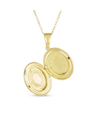 Antique Style Oval Locket Necklace Etched Leaf Scroll Gold Plated