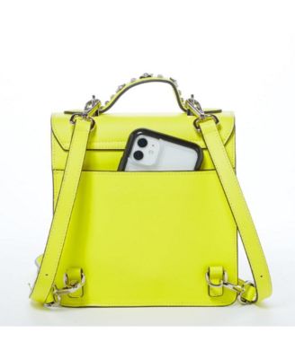 Convertible Leather Backpack Purse Yellow Crossbody Bag with Embellishments and Top Handle Women's Handbag