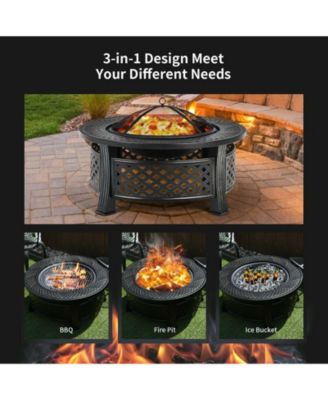 Outdoor Fire Pit with BBQ Grill and High-Temp Resistance Finish Durable and Stylish Outdoor Heating Solution