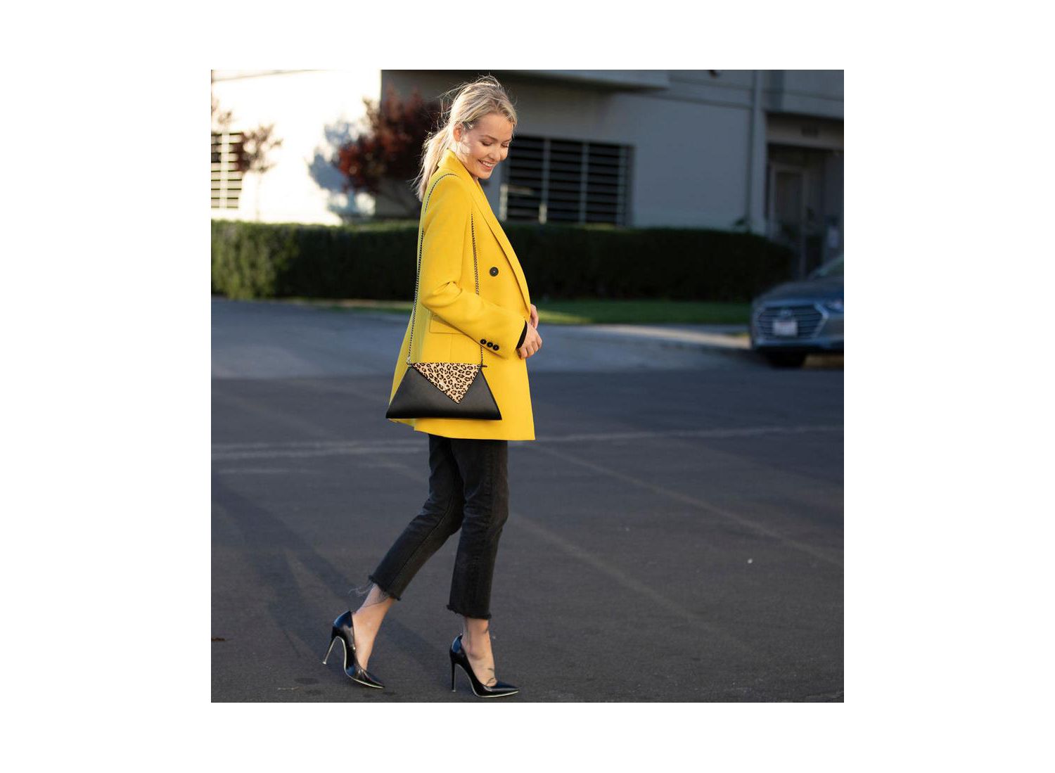 Black Leather Clutch Bag Leopard Unique Evening Purse Women's Handbag
