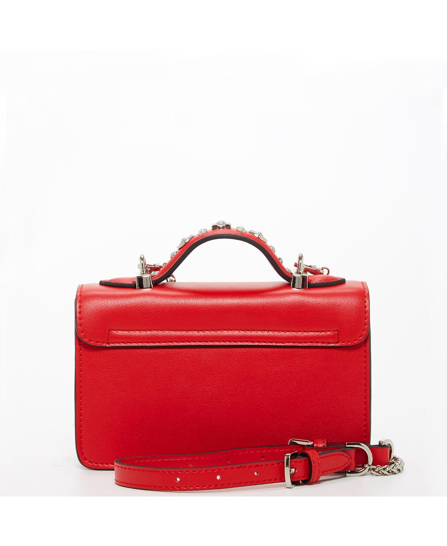 Studded Small Leather Crossbody Bag Red Purse Women's Handbag with Top Handle