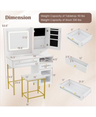 Modern Makeup Vanity Desk with Mirror and Lights and Stool Set