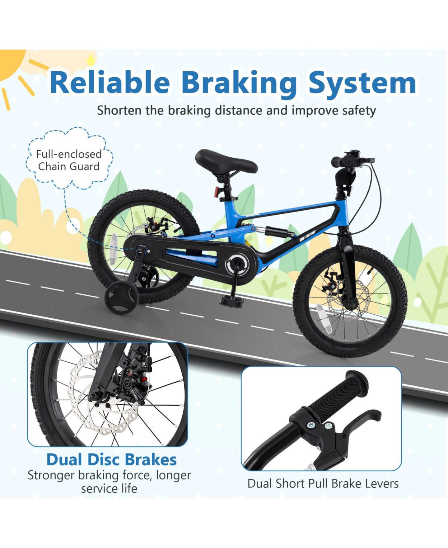 Детская игрушка Slickblue 16" Shock Absorber Adjustable Kids' Bike, от 3 лет, цвет: Синий — фото 6