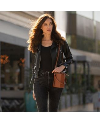 Chocolate Brown Leather Bucket Bag Small Crossbody Purse Women's Handbag