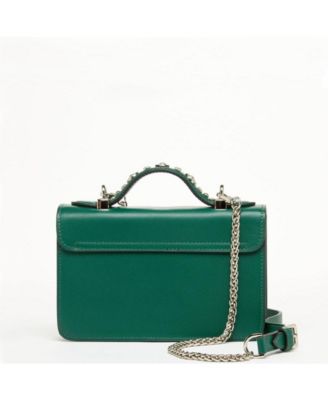 Leather Crossbody Bag Small  Structured Emerald Green Purse Top Handle Forest Green Women's Handbag