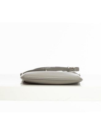 Gray Leather Messenger Bag Women s Slim Crossbody Purse with Zipper Closure and Front Pocket