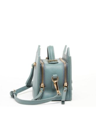 Leather Cat Purse Crossbody Bag Mineral Blue Handbag for Women with Top Handle and Adjustable Strap