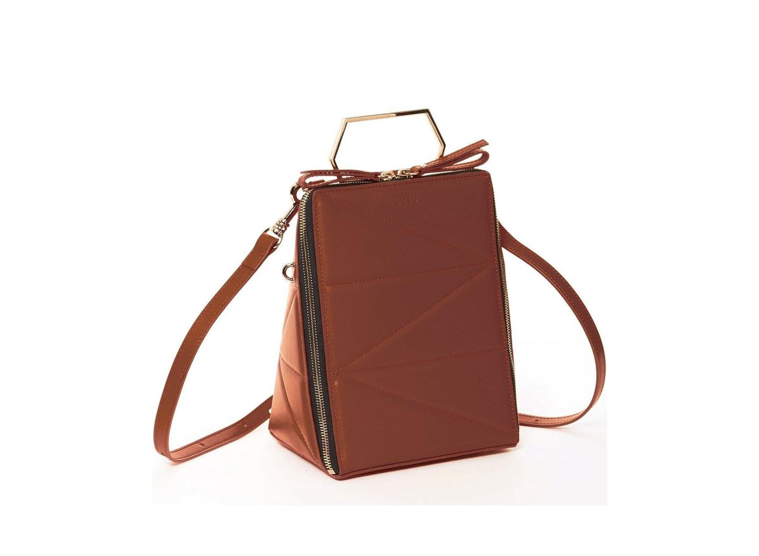 Brown Leather Backpack Purse Women s Convertible Crossbody Bag Modern Geometric Work & Travel Handbag with Top Handle