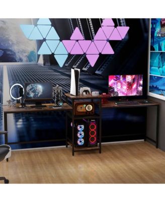 97 Inch Two Person Desk Double Computer Desk with Power Outlets Printer Stand