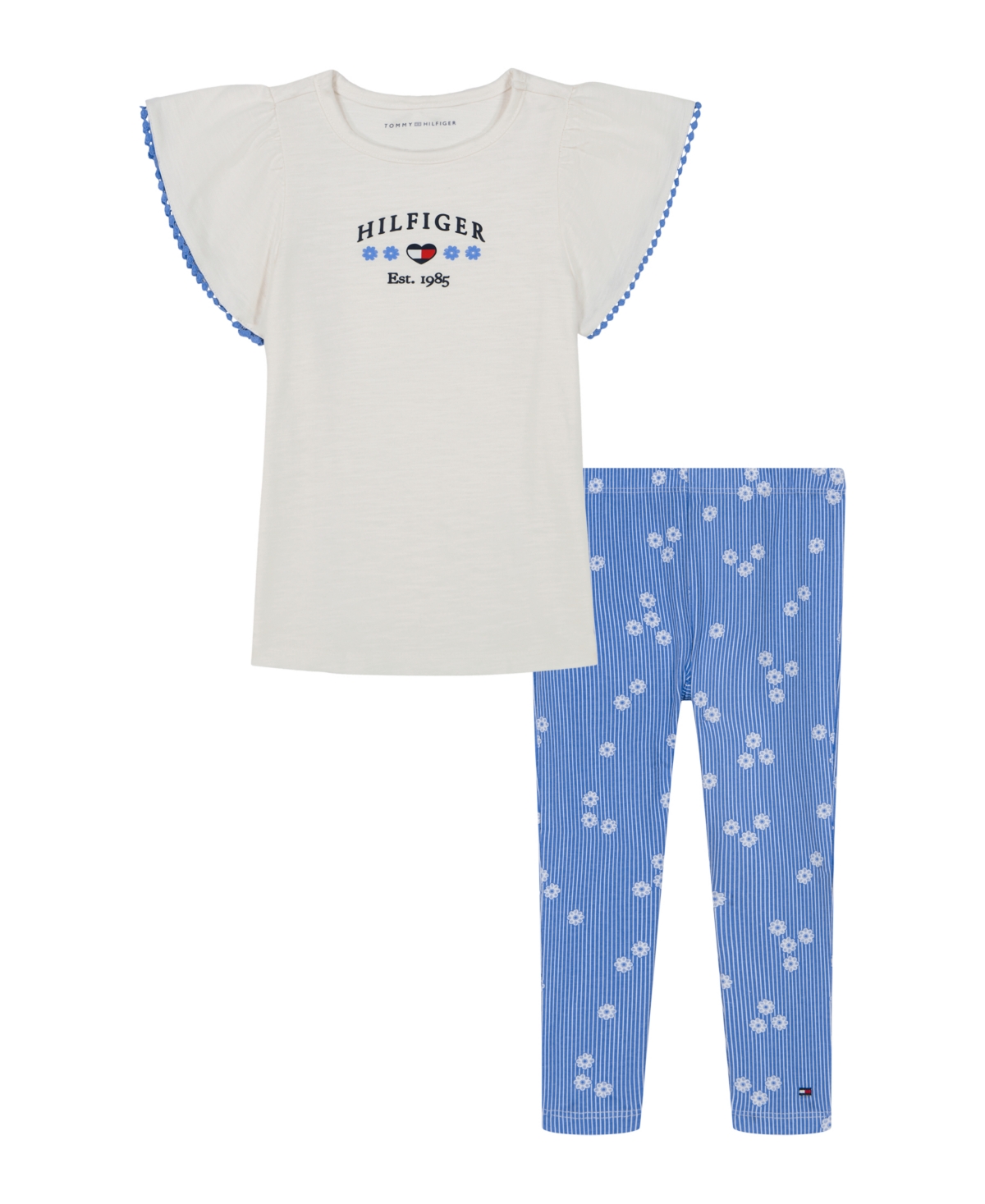 TOMMY HILFIGER TODDLER AND LITTLE GIRLS 2-PIECE SLUB JERSEY CINCHED TUNIC AND PRINTED LEGGINGS SET 