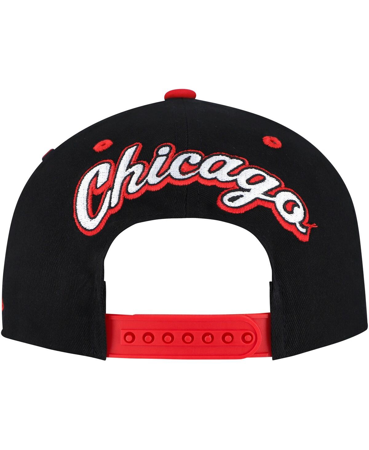 Mitchell & Ness Men's Black/red Chicago Bulls Backside Script 2-tone Pro Crown Adjustable Hat In Black,red