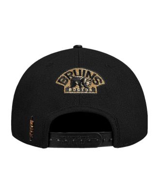 Men's Black Boston Bruins Metallic Logo Pinch Front Adjustable Hat