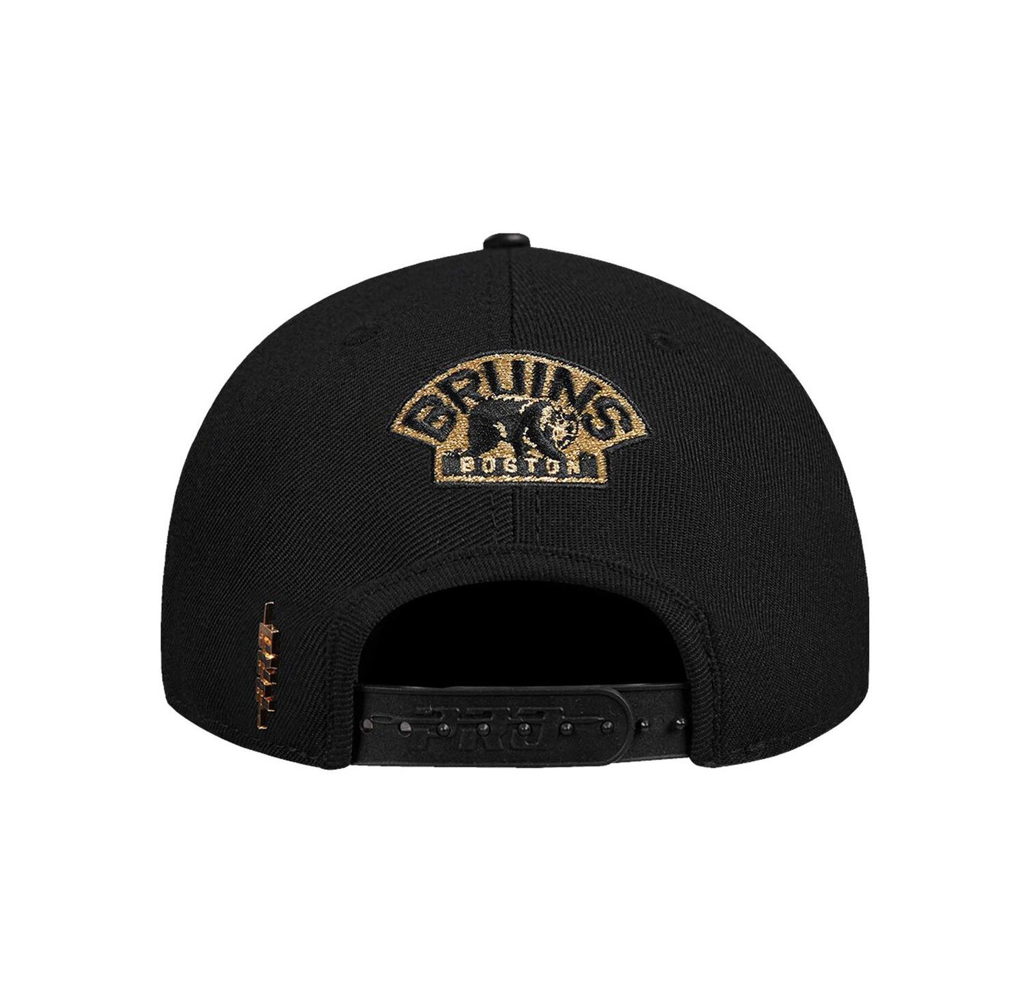 Men's Black Boston Bruins Metallic Logo Pinch Front Adjustable Hat
