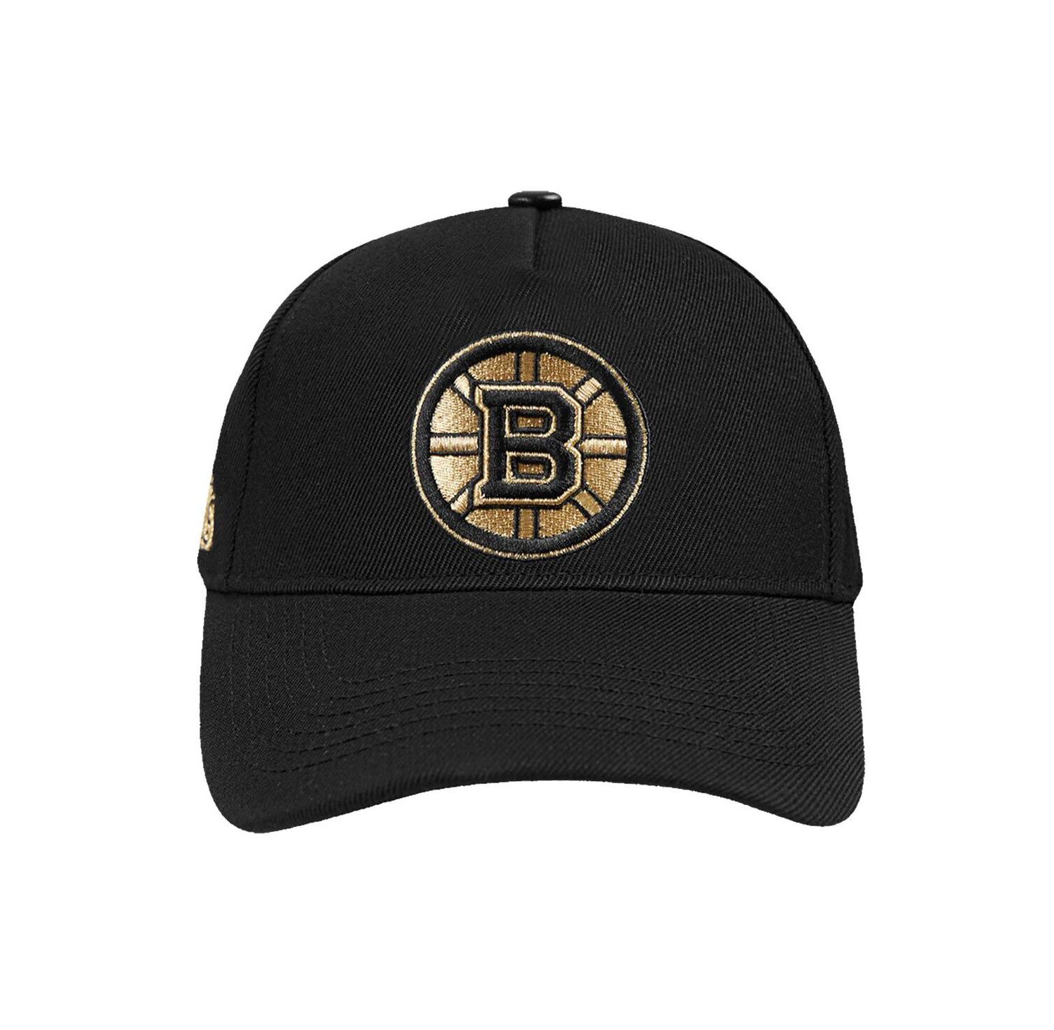 Men's Black Boston Bruins Metallic Logo Pinch Front Adjustable Hat