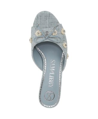 Women's Ollie Fleur Flower Kitten Heel Slide Dress Sandals