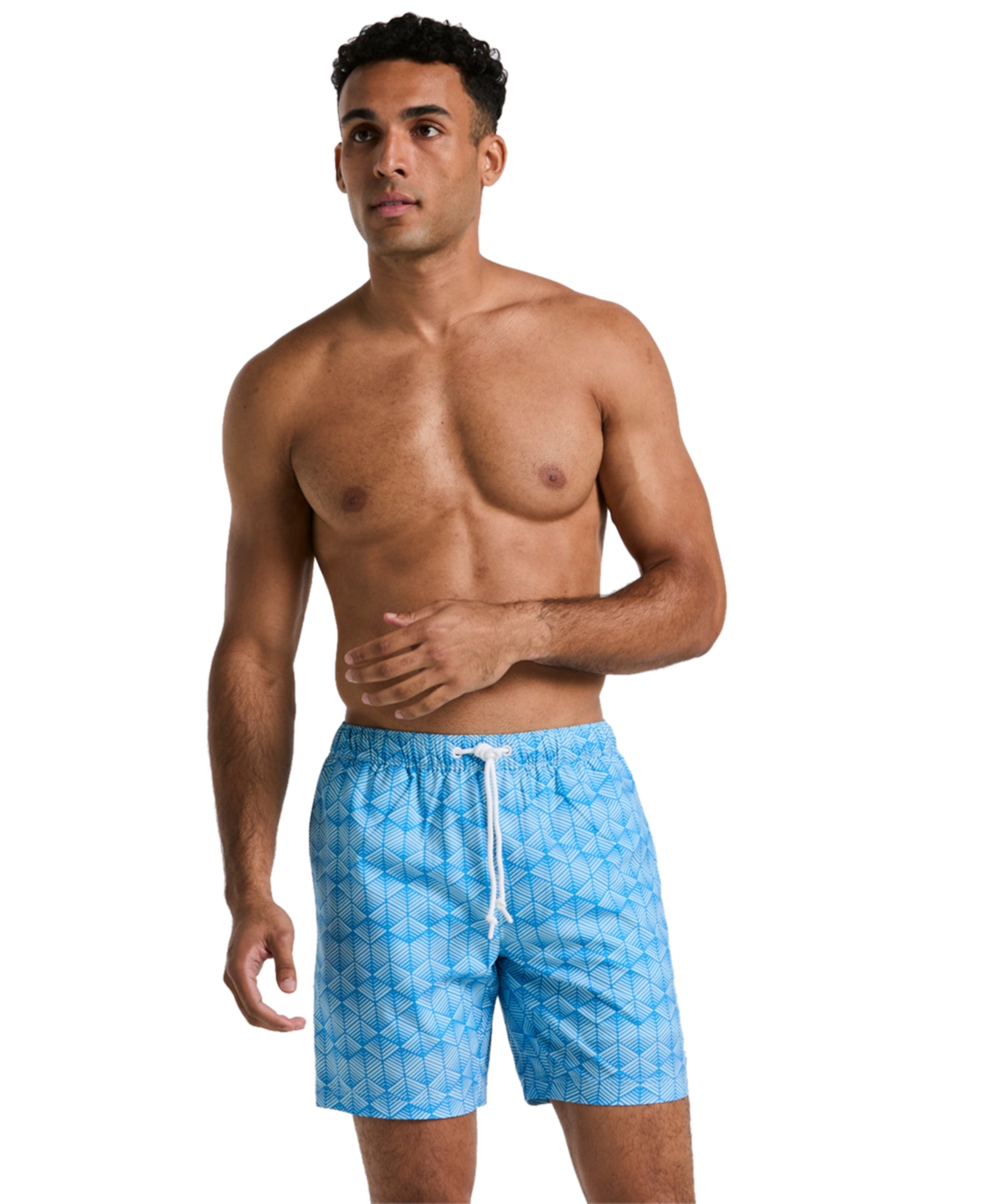 Men's Slim-Fit Allover Geometric Pattern 7" Volley Swimsuit - Crystal Blue