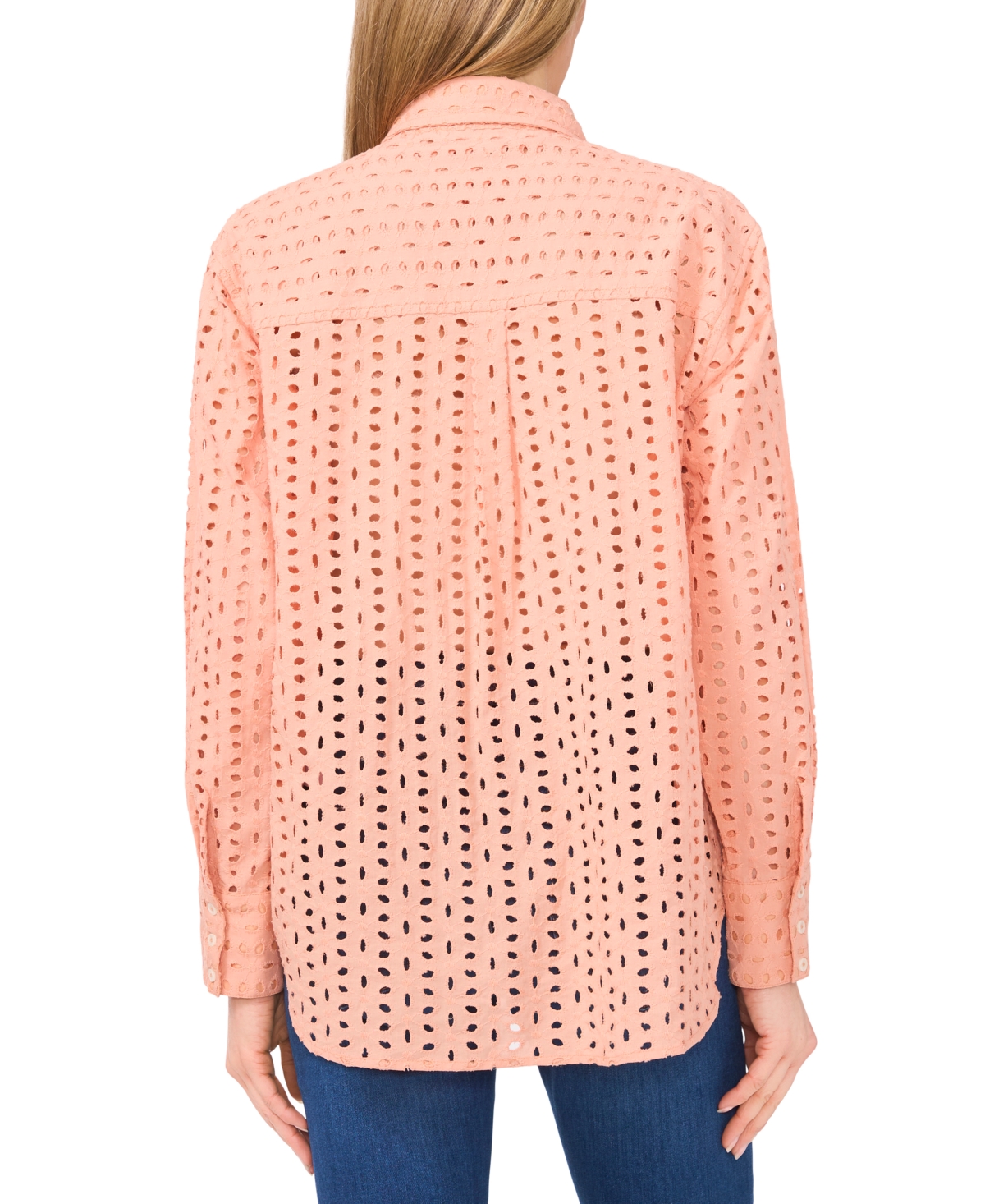 Shop Cece Women's Collared Button-front Eyelet Blouse In Peach Rust