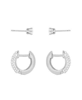 Clear Crystal Hoop and Stud Duo Earrings Set