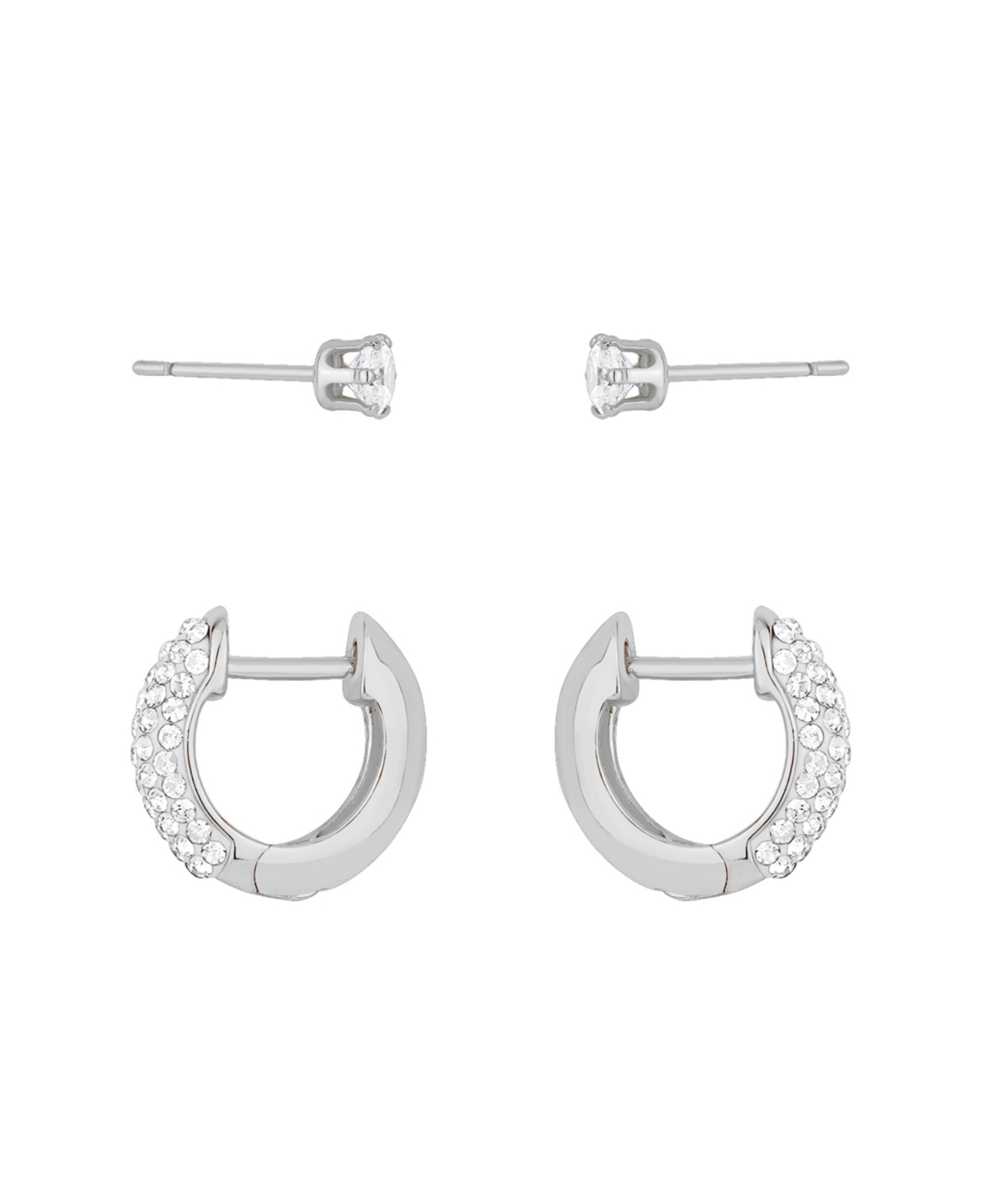 And Now This Clear Crystal Hoop And Stud Duo Earrings Set In Silver
