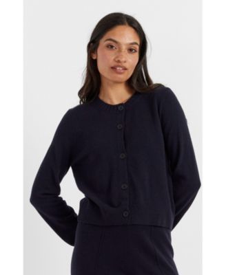 Women's Wool Cashmere Blend Crew Neck Cropped Cardigan