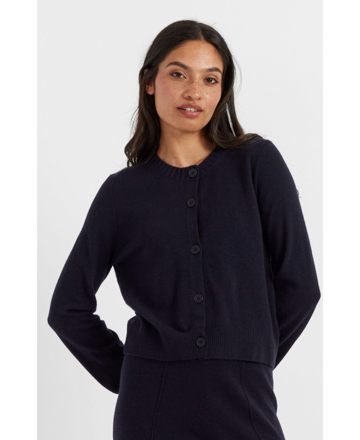 Women's Chinti and Parker Wool Cashmere Blend Crew Neck Cropped Cardigan