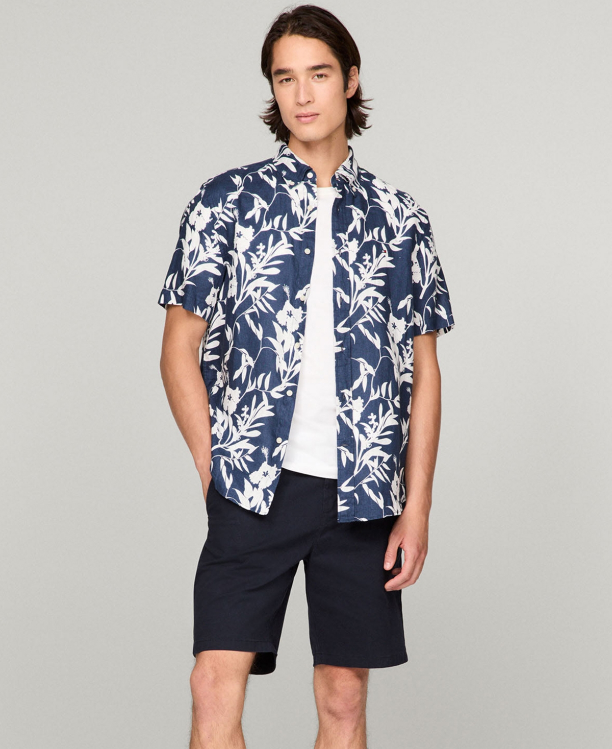 Tommy Hilfiger Tropical Print Shirt Navy In Blue