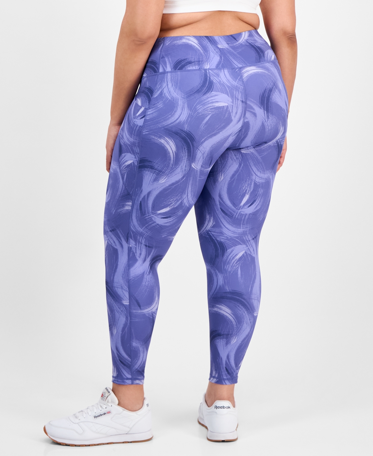 Id Ideology Plus Size Printed Compression Leggings, Exclusively At Macy's In Purple Cab