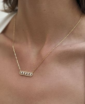 Adjustable Cultivated Pearl Pave Bar Necklace