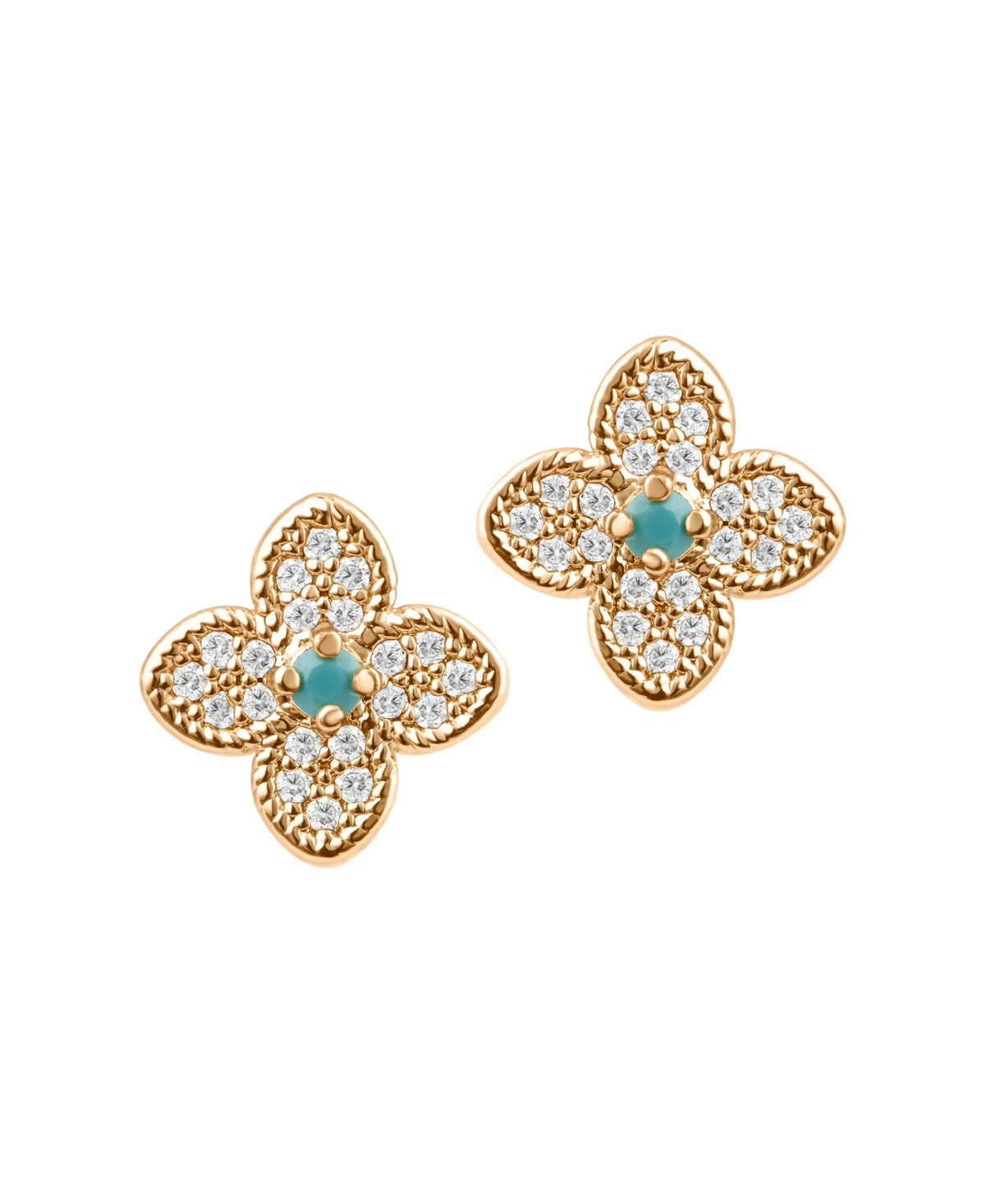 Adornia 14k Rose Gold Plated Turquoise Flower Earrings In Rose Gold,blue