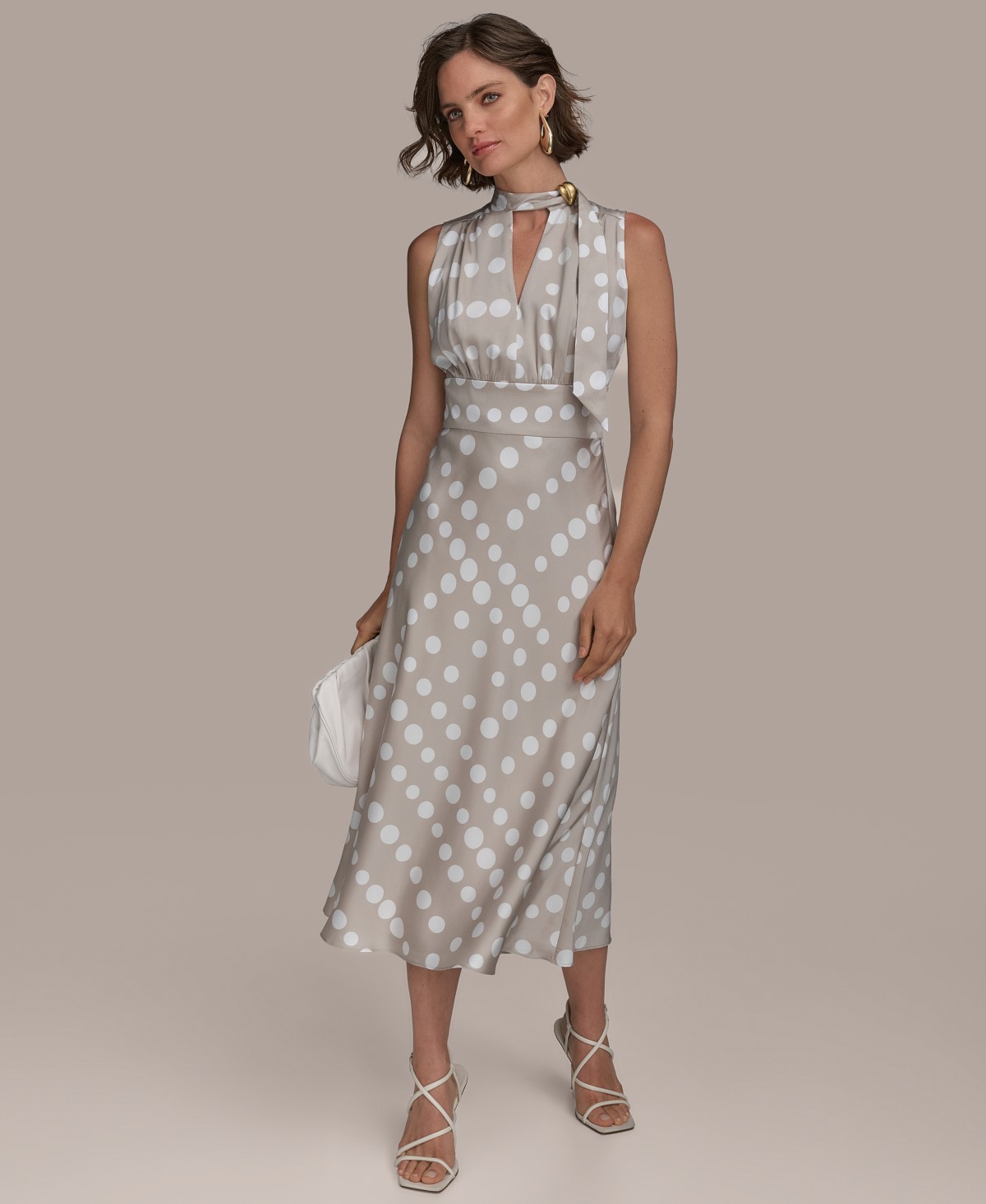Женские Donna Karan New York Women's Dot-Print Tie-Neck A-Line Dress — фото 1