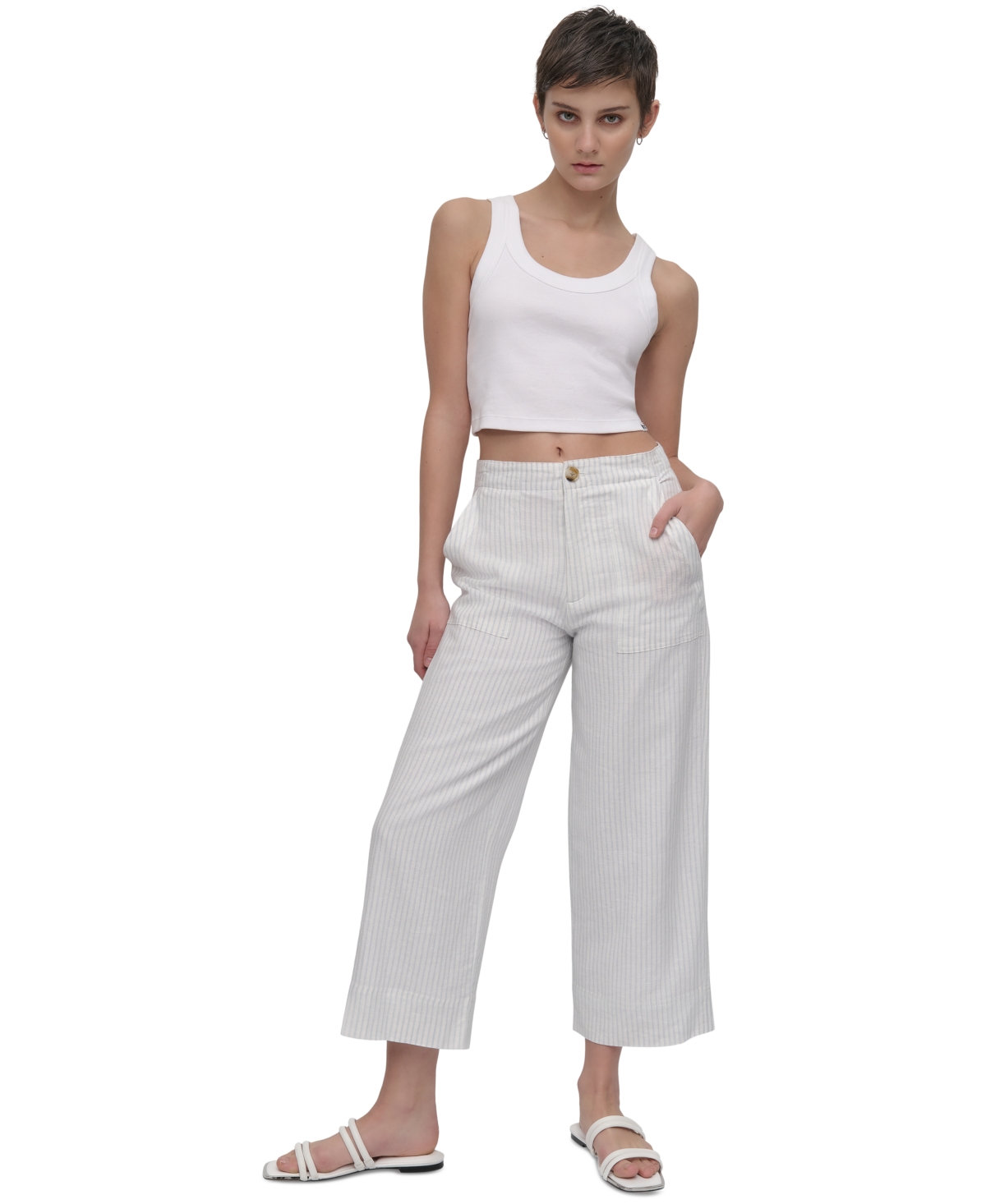 Women's Cropped Wide-Leg Linen Pants - D5k - Lt City Khaki