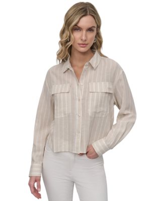 DKNY Jeans - Women's Cropped Long-Sleeve Shirt