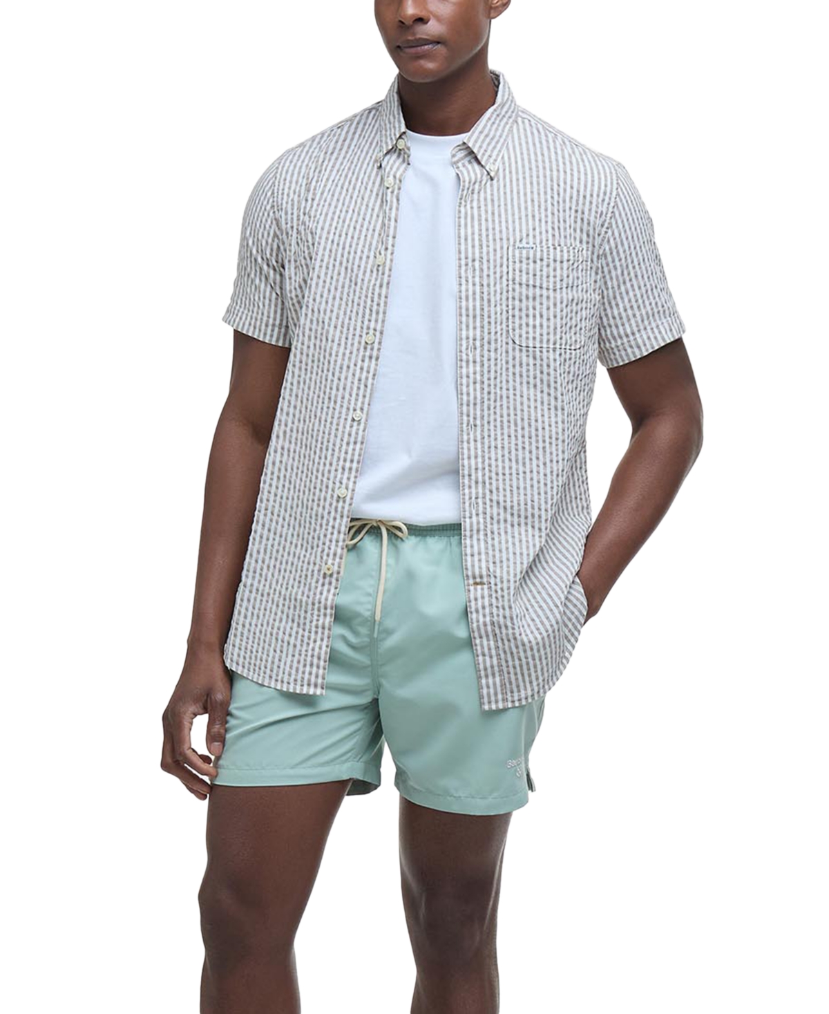 Barbour Staple Logo Swim Trunks In Pale Apple