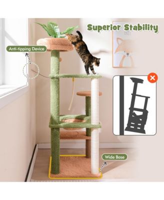 60'' Cat Tree for Indoor Cats Cute Cat Tower w/ Sisal Scratching Posts & Rope