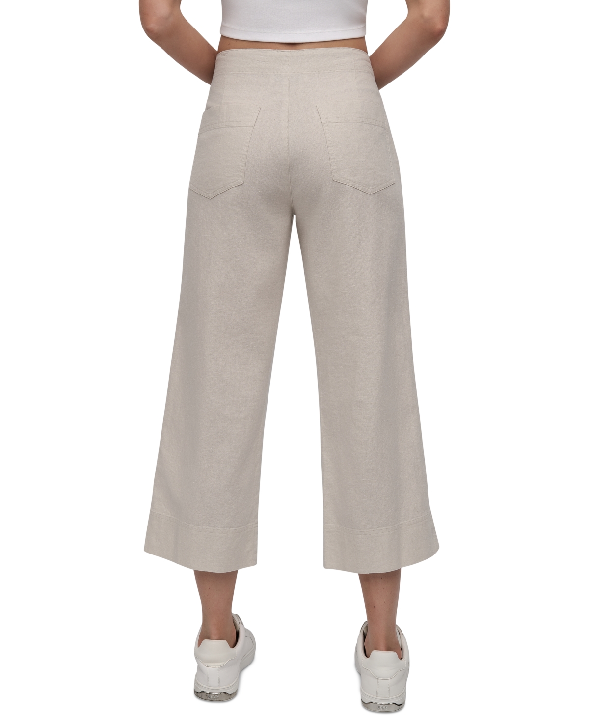 Shop Dkny Jeans Women's Cropped Wide-leg Linen Pants In D5k - Lt City Khaki