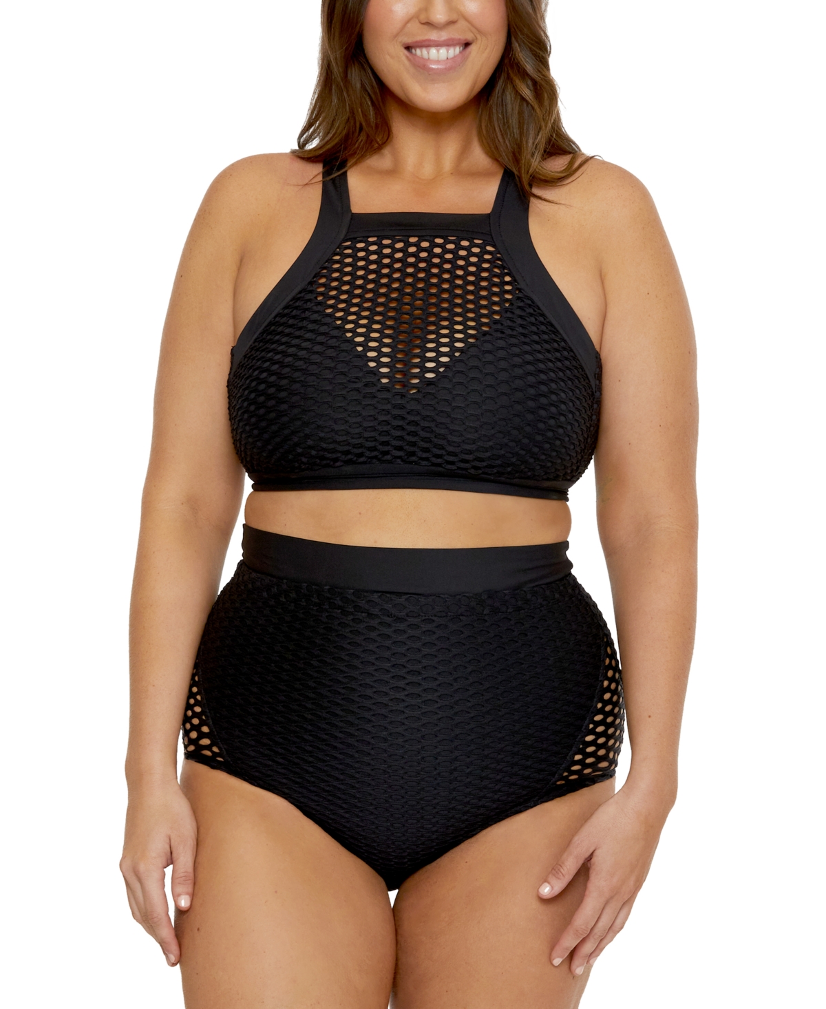 Shop Becca Etc Women's Castaway Textured High Waist Bikini Bottoms In Black