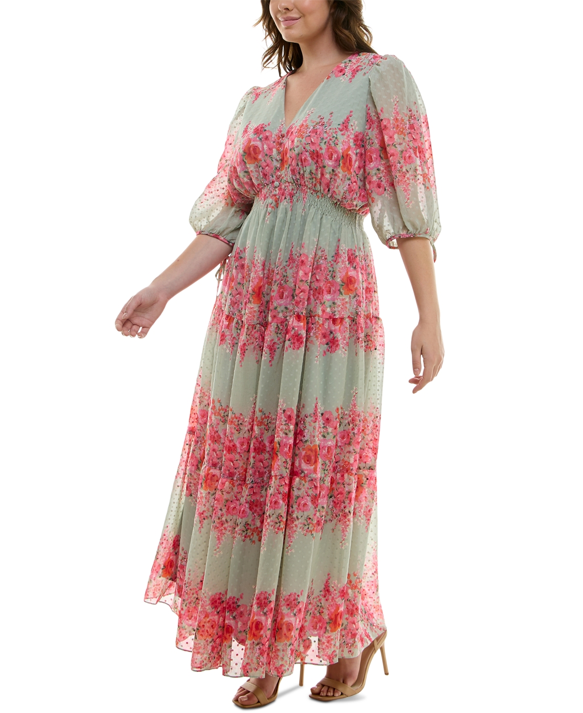 TAYLOR PLUS SIZE FLORAL-PRINT CHIFFON A-LINE MIDI DRESS 