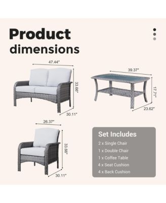 4 Pieces Patio Fruniture Set,Outdoor Wicker Sofa with Outdoor Wicker Sofa with Chairs,Coffee Table,High Back Loveseat with Thickened Cushion