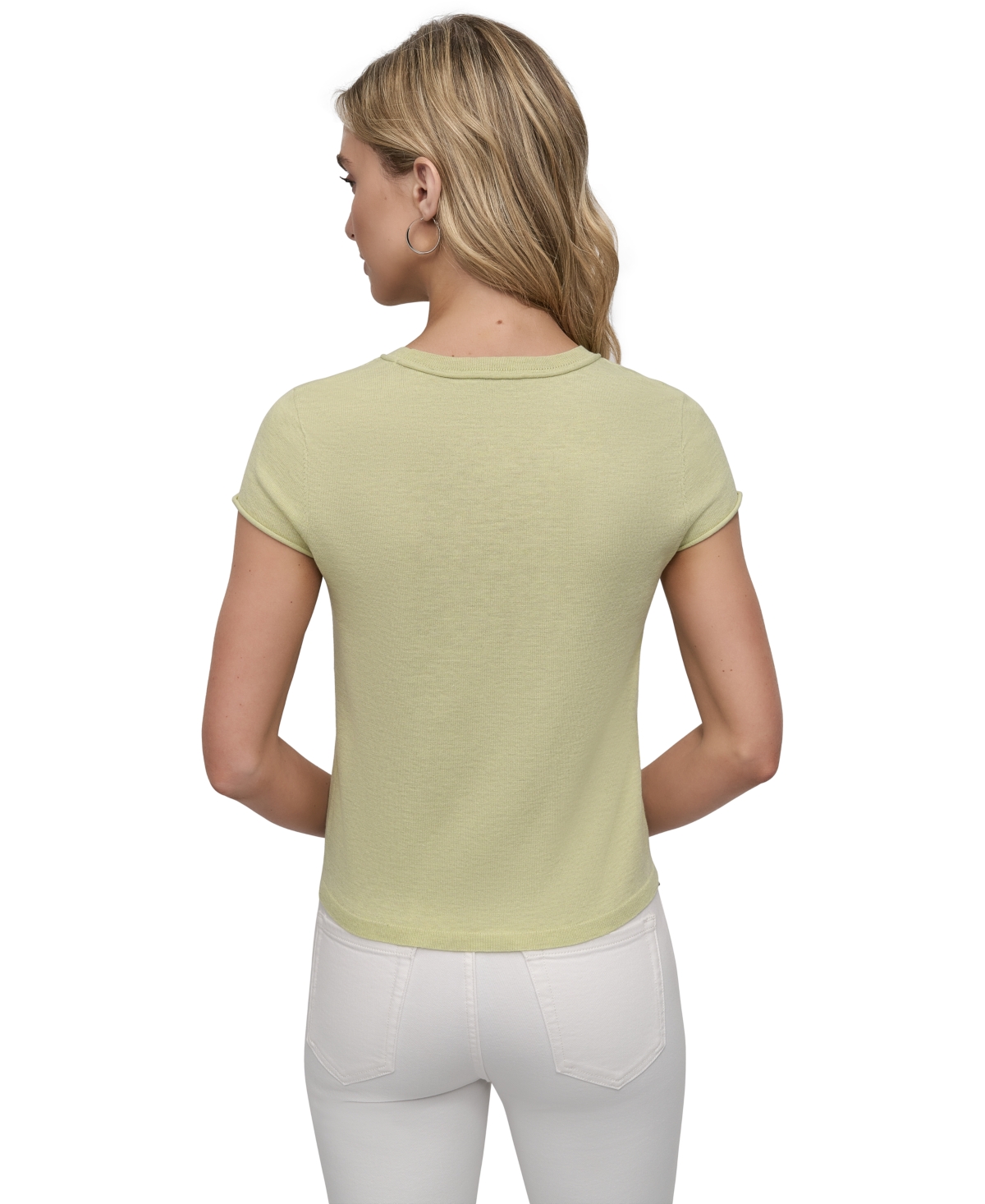Shop Dkny Jeans Women's Cap-sleeve Crewneck Tee In Kyx - Tea Grn Heather