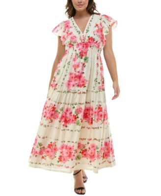 Taylor - Plus Size Floral-Print Flutter-Sleeve Maxi Dress