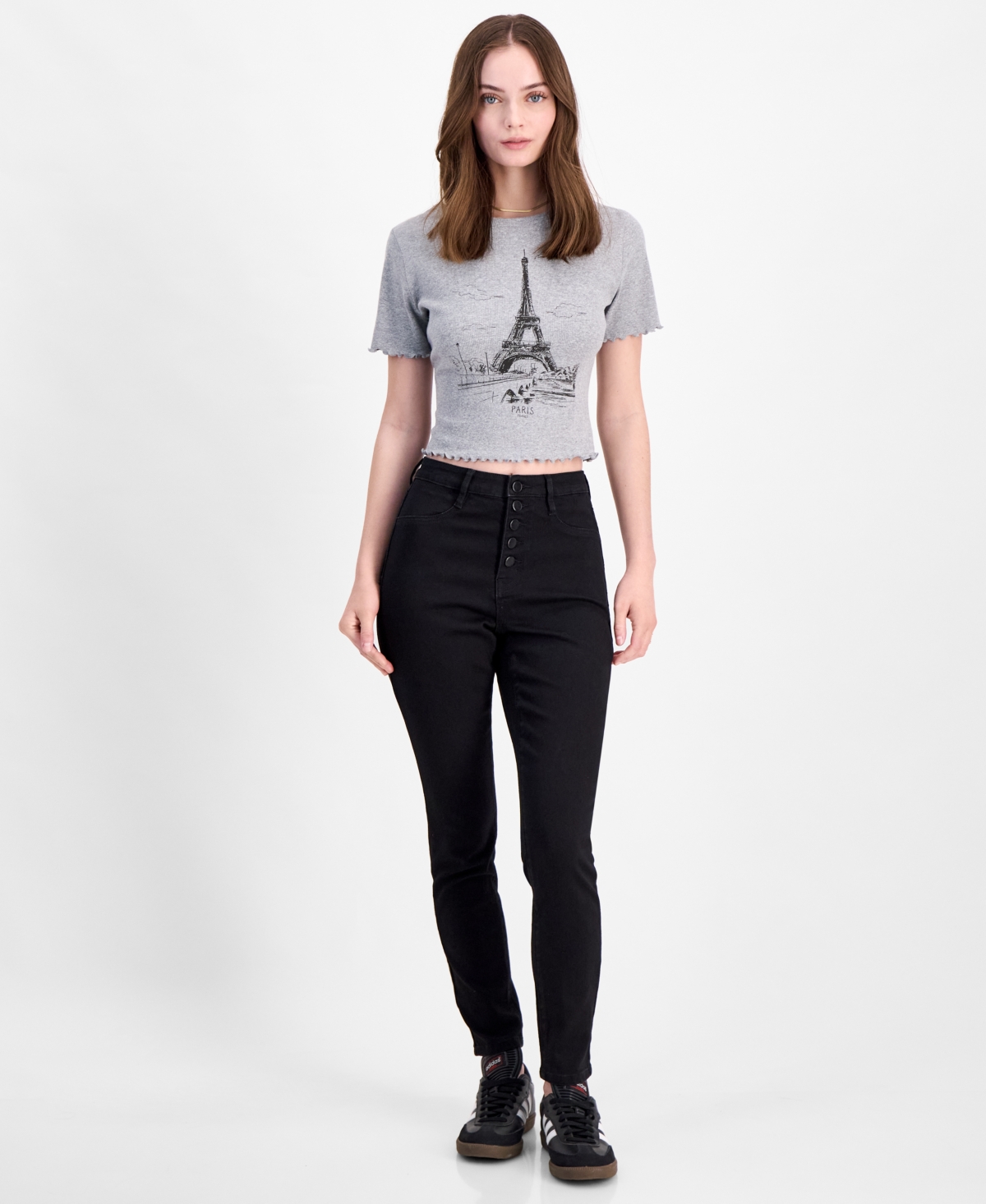 Juniors' High-Rise Curvy Skinny Jeans With Back Yoke Seam Detail - Black