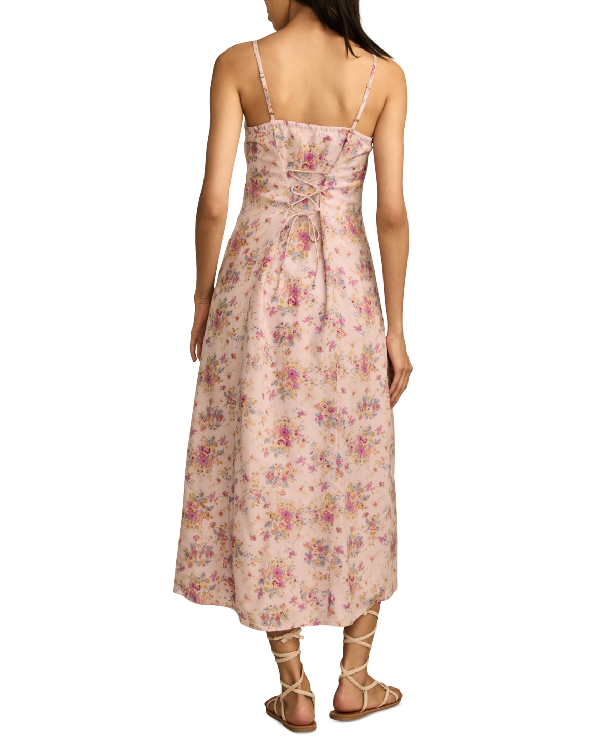 LUCKY BRAND WOMEN'S FLORAL-PRINT LACE-TRIM SLIP DRESS 