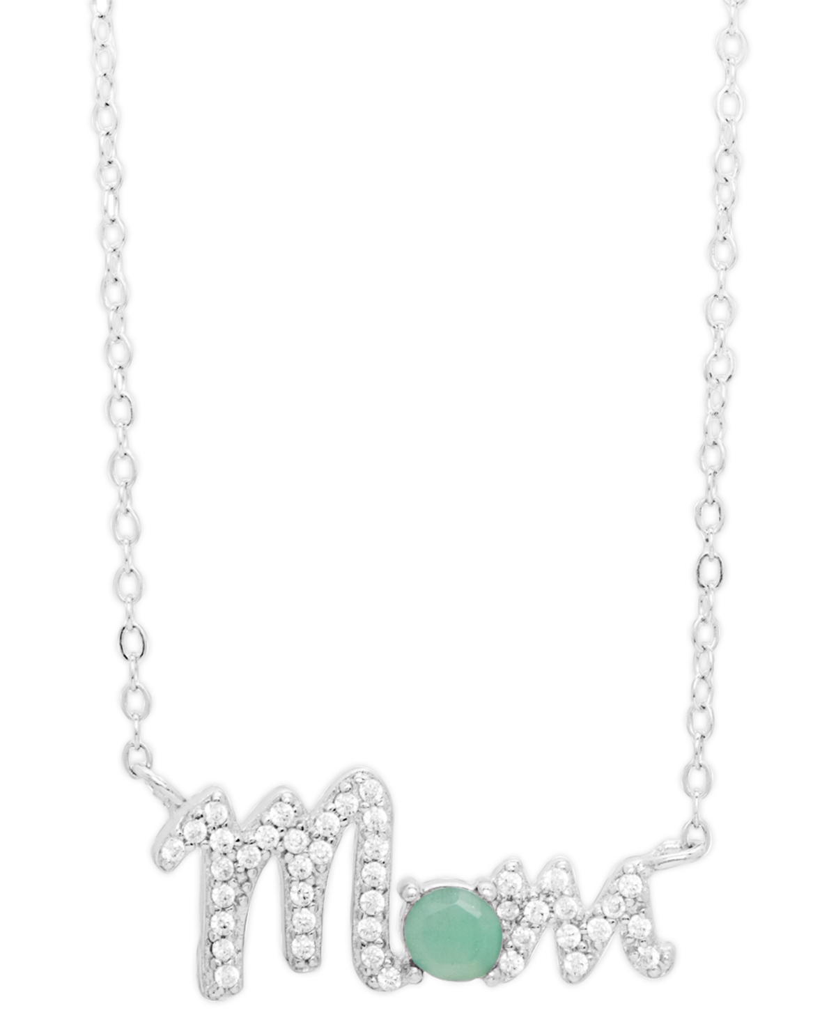 MACY'S EMERALD (1/4 CT. T.W.) & LAB-GROWN WHITE SAPPHIRE (1/2 CT. T.W.) MOM SCRIPT 18" PENDANT NECKLACE IN  