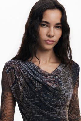 Women's Asymmetric neckline animal print dress