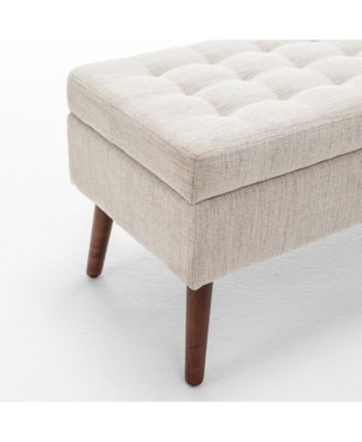 Tufted Storage Ottoman Bench for Bedroom or Entryway, Linen Storage Bench with Solid Wood Legs